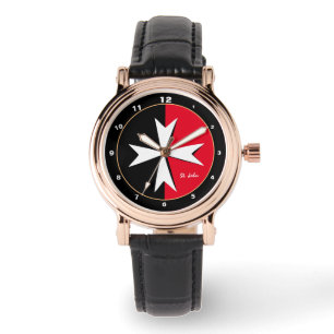 Montre Croix de Malte blanche et drapeau de Malte mode /