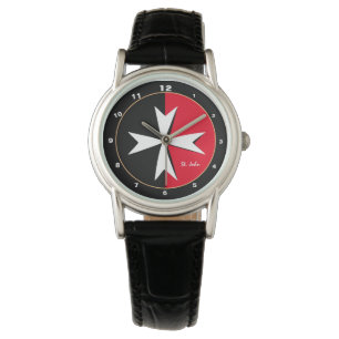 Montre Croix de Malte blanche et drapeau de Malte mode / 