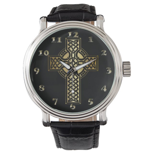Montre Croix de noeud celtique en or et noir (devant)