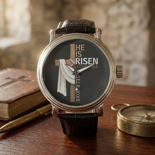 Montre Croix de Pâques vintage personnalisée Il est ressu