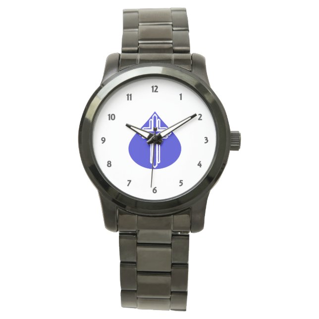 Montre Croix en forme de larme sur fond bleu (devant)