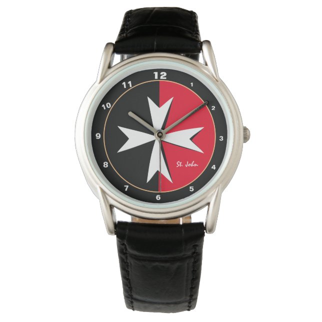 Montre Croix Maltaise Blanche & Malte drapeau mode / chev (devant)