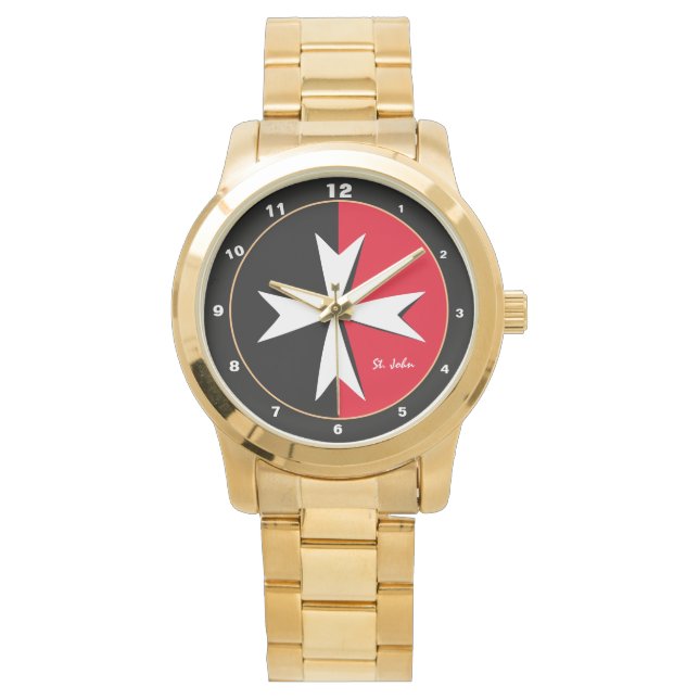 Montre Croix Maltaise Blanche & Malte drapeau mode / chev (devant)