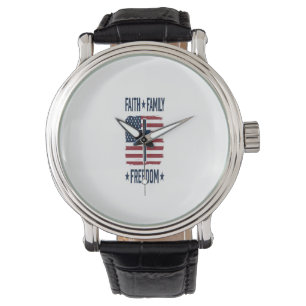Montre Croix Patriotique Foi Famille Liberté Drapeau USA