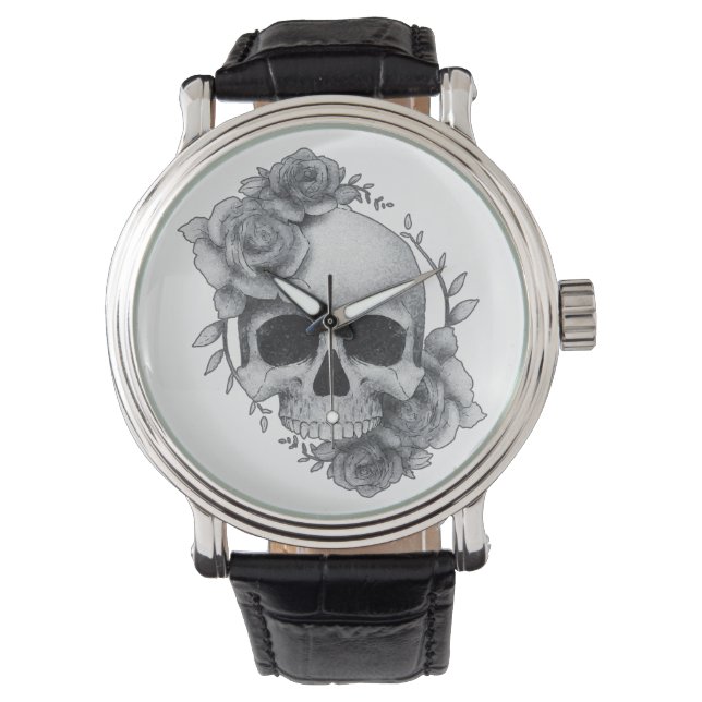 Montre Croquis de crâne et de roses (devant)