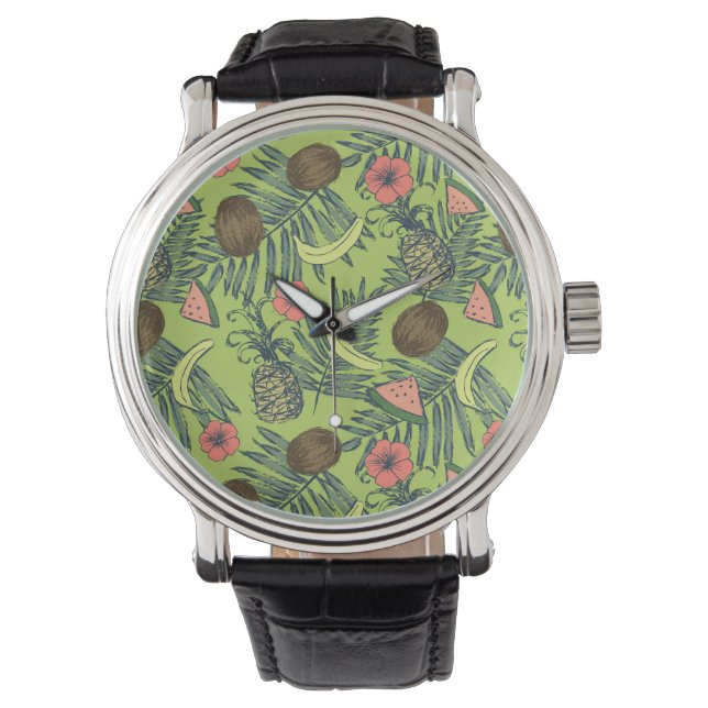 Montre Croquis de fruits tropicaux sur Motif vert (devant)