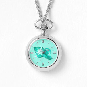 Montre Croquis en coquille de conc - turquoise, blanche e