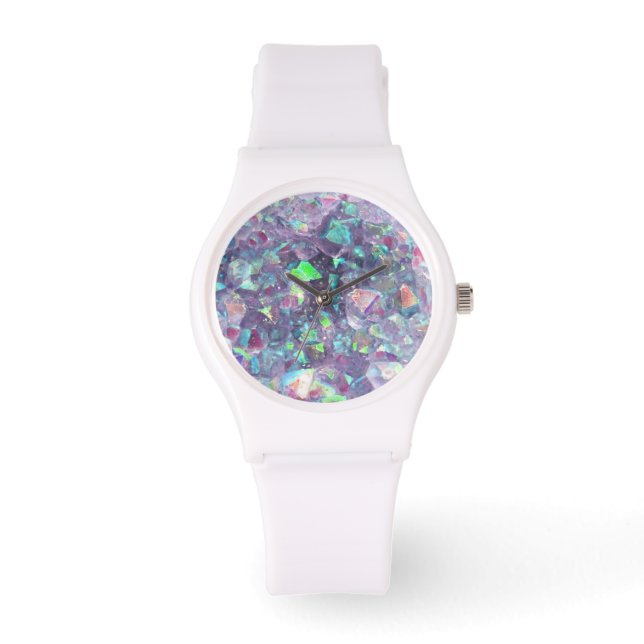 Montre Crystal Géode Opalescent - Violet/Bleu, (Recto)