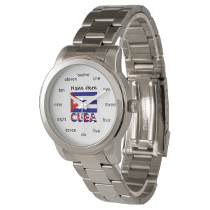 Montre Cuba et Drapeau bleu foncé cubain Personnalisé