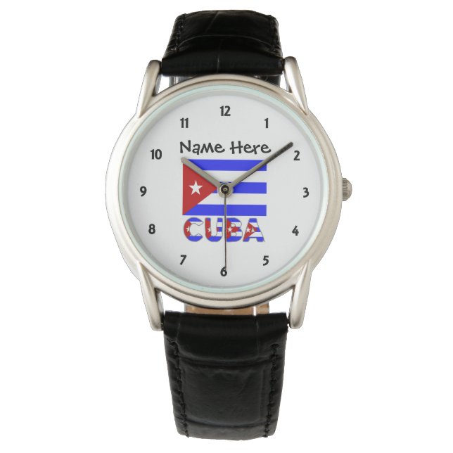 Montre Cuba et Drapeau Cubain Bleu Clair avec Votre Nom (devant)