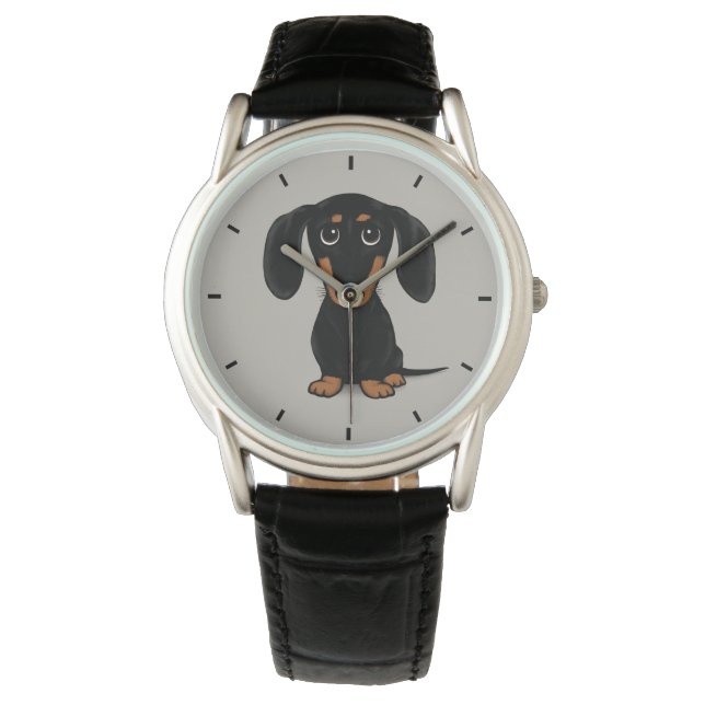 Montre Cube lisse Noir et Tan Dachshund Chien (devant)