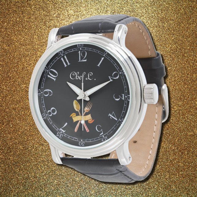 Montre Cuillère et fourche en or du chef - ajouter un nom (Créateur téléchargé)