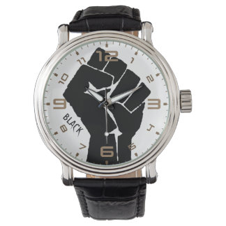 Montre Cuir Vintage "noir" à poing noir
