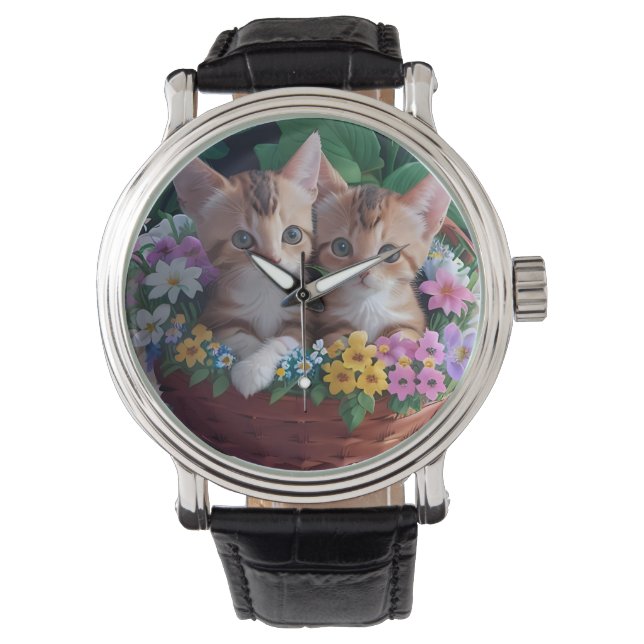 Montre Cuisinement Cute Kittens dans un panier à fleurs (devant)