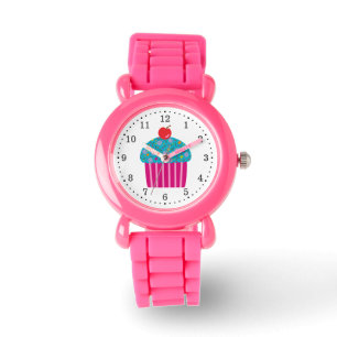 Montre Cupcake rose avec turquoise Frosting Red Cherry