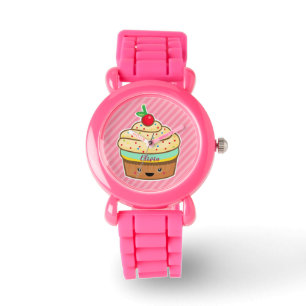 Montre Cupcake rose rétro parties scintillant fille enfan