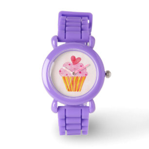 Montre Cupcake rose rouge parties scintillant fille enfan