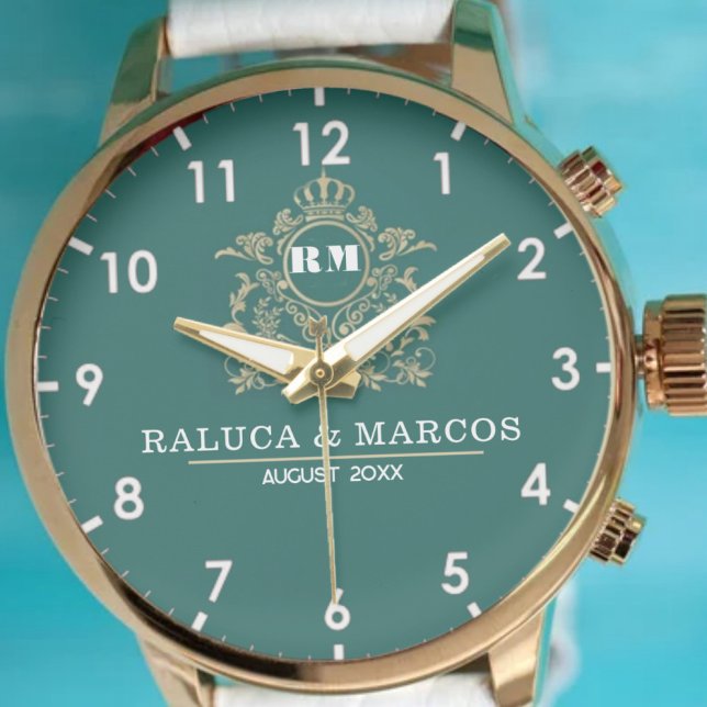 Montre Custom couple floral names monogram  green (Créateur téléchargé)