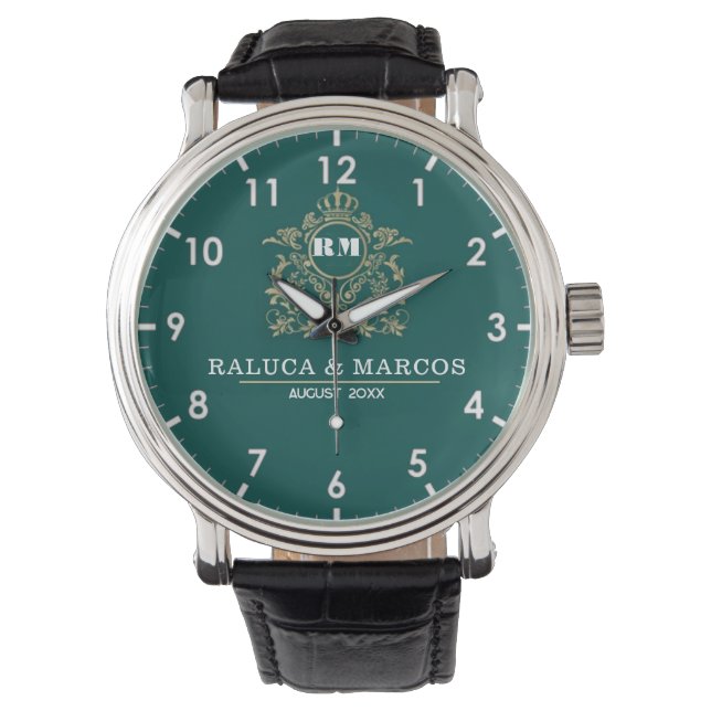 Montre Custom couple floral names monogram  green (devant)