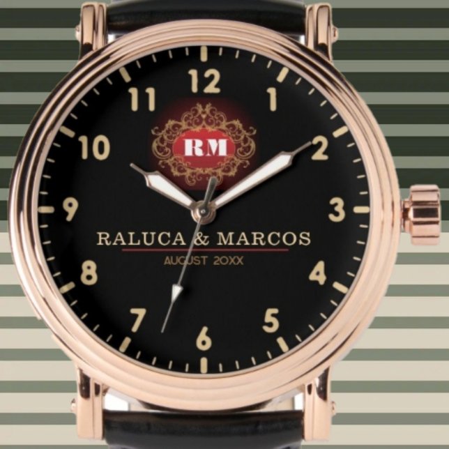 Montre Custom couple names elegant floral monogram (Créateur téléchargé)