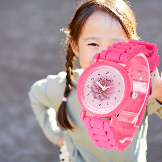 Montre Custom Girls Name Pink Glitter Strap Kids Watch (Créateur téléchargé)