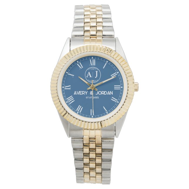 Montre Custom lovers name monogram Personalized blue (devant)