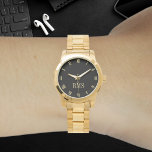 Montre Custom Monogram Initials Luxe Gold Bracelet Watch<br><div class="desc">Custom, personalized, unisex luxurious gold tone stainless steel bracelet wrist watch. Simply type in the initials. Go ahead create a wonderful, custom watch for the special men and women in your life - mom, dad, bride, groom, wife, husband, sister, brother, grandma, grandfather, girlfriend, boyfriend. Makes a great custom gift for...</div>