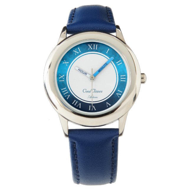 Montre Custom Name & Image Crystallized Blue Background (devant)