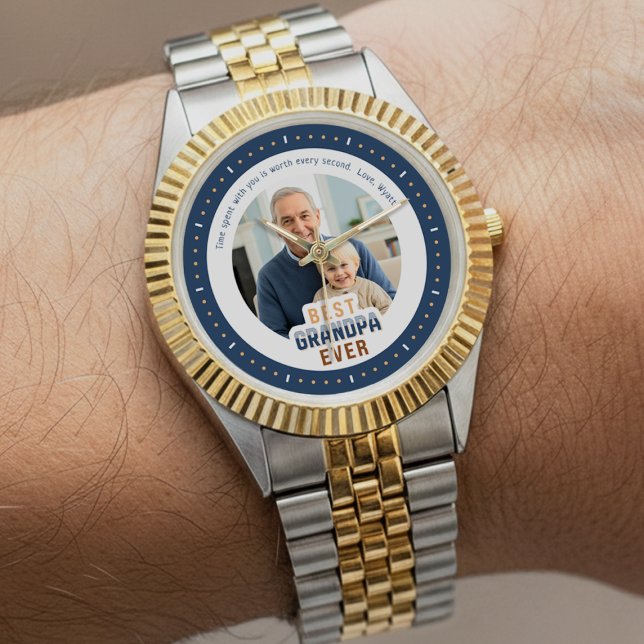 Montre Custom Photo Message Best Grandpa Ever (Créateur téléchargé)