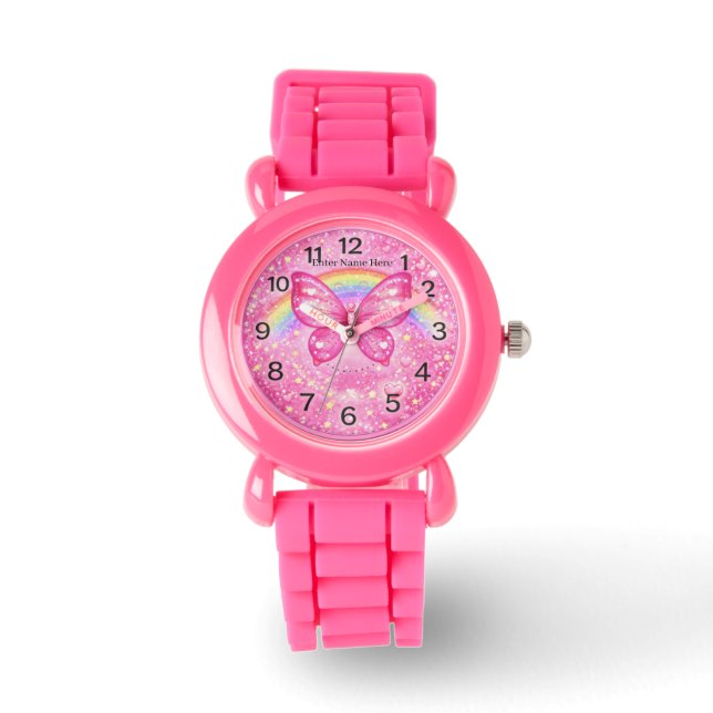 Montre Custom Pink Butterfly Watch for Girls with Name (Recto)