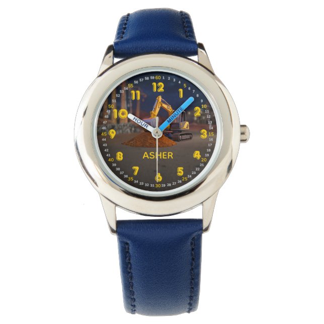 Montre Custome Name 3D Yellow Excavator Kids (devant)