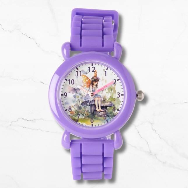 Montre Cute aquarelle Bois Fée Papillon Floral (Créateur téléchargé)