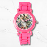 Coffret Cadeau Montre Fille Enfant - Mignon Chat Montre Bracelet Fille  Fleur- Montre à Quartz en cuir - Blanc rose Cadeau Enfant