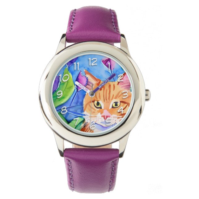 Montre Cute Aquarelle Chat Orange (devant)