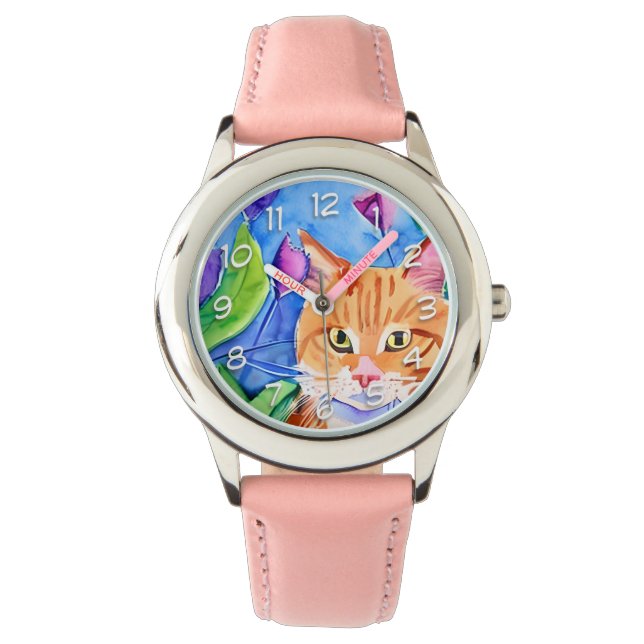 Montre Cute Aquarelle Chat Orange (devant)