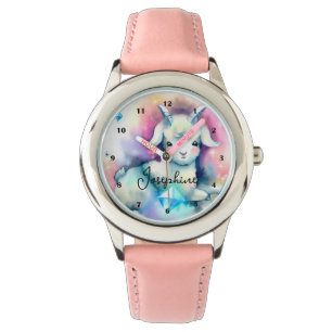 Montre Cute Baby Chèvre Diamonds Arc-en-ciel Aquarelle Ar