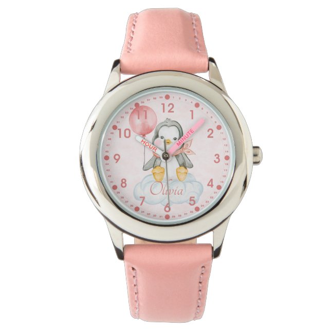 Montre Cute Baby Penguin rose Personnalisé (devant)
