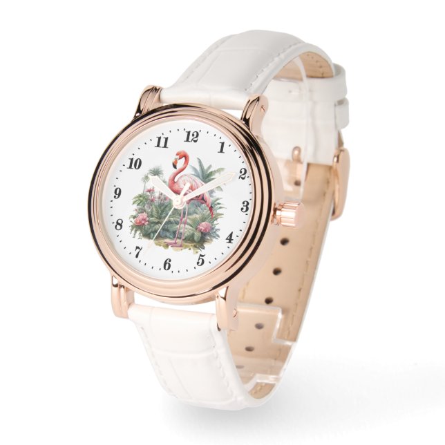 Montre Cute Beach rose flamingo amoureux aquarelle (Angle)