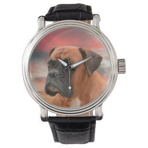Montre Cute Boxer Dog Eau Couleur Huile Peinture Art