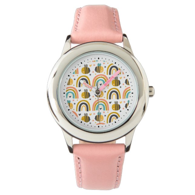 Montre Cute Bumble Bee et Rainbows Motif (devant)