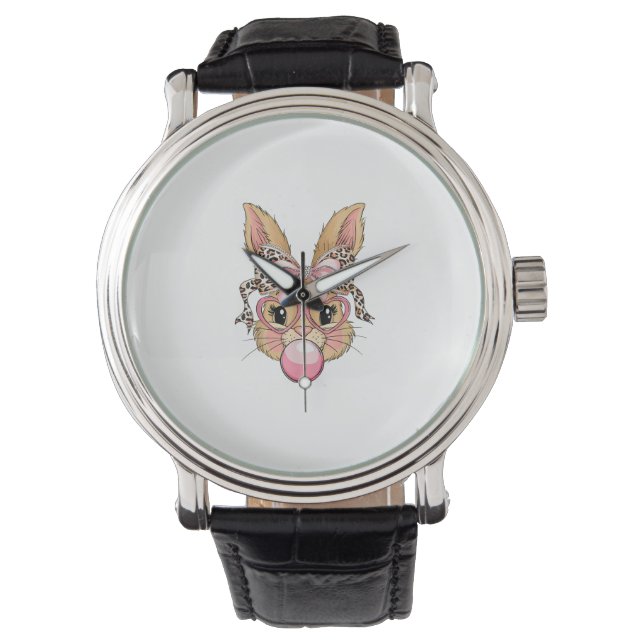 Montre Cute Bunny Rabbit Face Leopard Glasses Girl Happy  (devant)