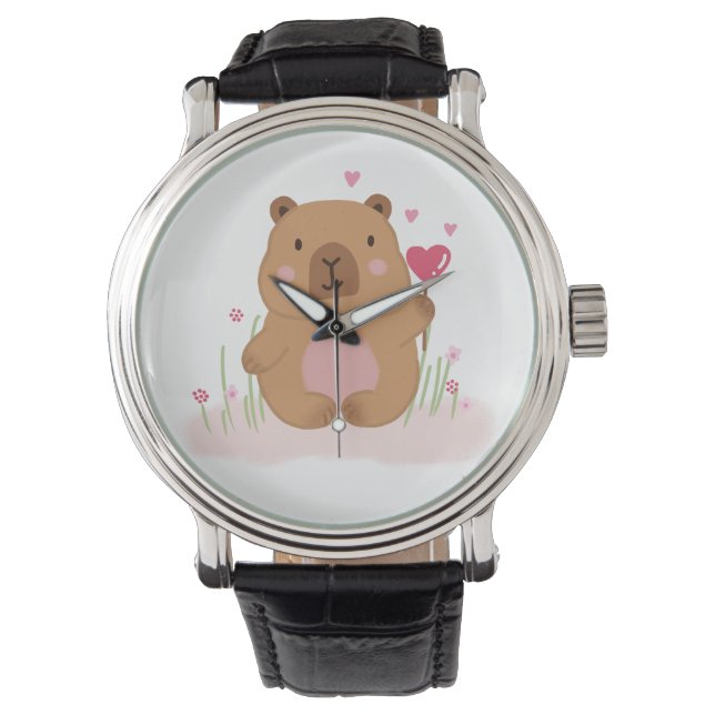 Montre Cute Capybara Love Valentine Anniversary Gift (devant)