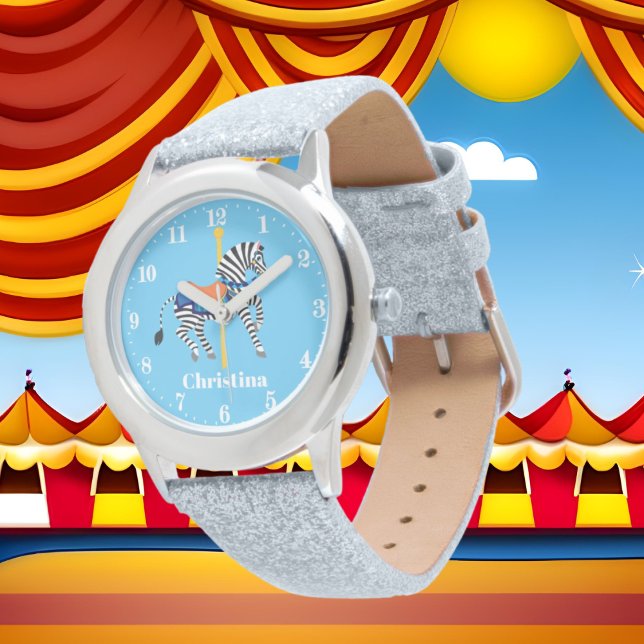 Montre Cute Carousel zebra ajouter un nom (Créateur téléchargé)