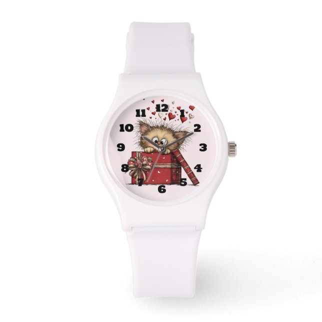 Montre Cute Cartoon Kitten with Hearts (Recto)