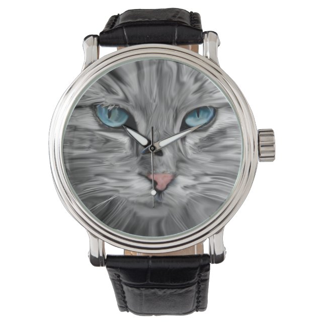 Montre Cute Cat Eyes Visage Eau Couleur Huile Peinture Ar (devant)