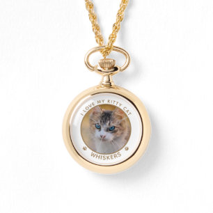 Montre Cute Cat Photo Gold Nom Empreintes de pattes Perso