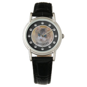 Montre Cute Cat Photo Nom de l'animal Empreintes de patte
