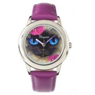 Montre Cute Cat Siamese Face Ajouter un nom Illustration 
