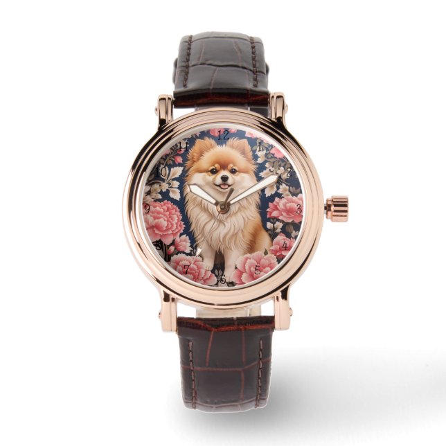 Montre Cute Chien Poméranien Rose Carte de remerciements  (Recto)