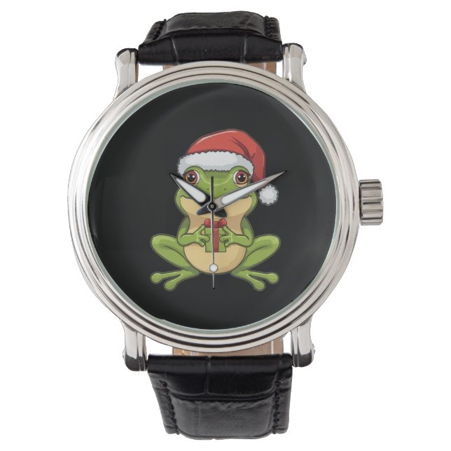 Montre Cute Christmas Frog with Santa Hat Holding  Gift - (devant)